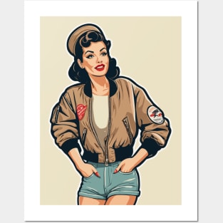 Casual Pin Up Bomber Jacket Babe Style Posters and Art